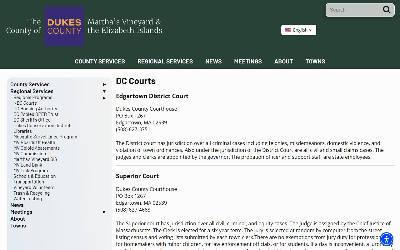 Dukes County courts civil court records directory