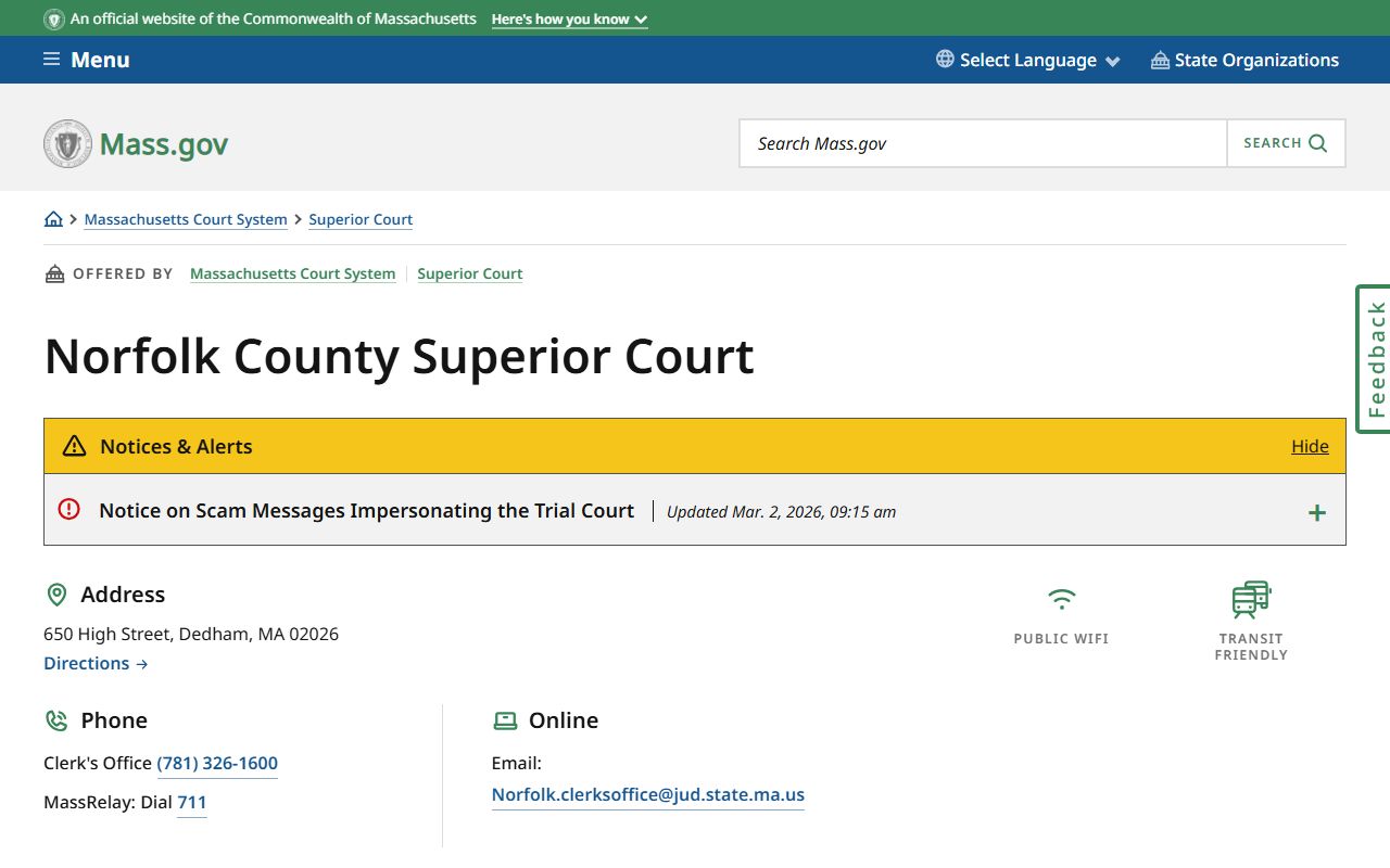 Norfolk County Superior Court civil court records
