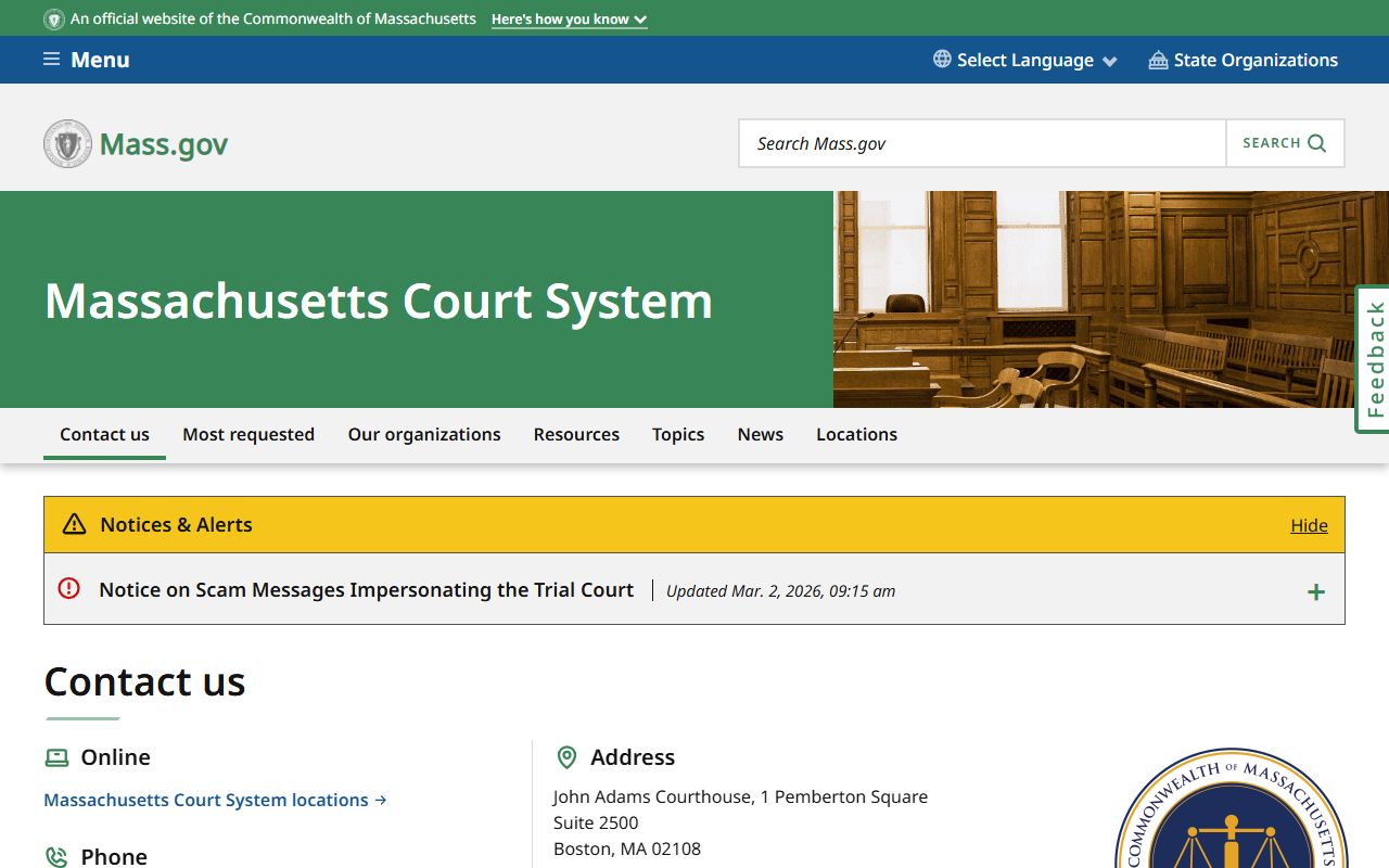 Massachusetts civil court records court system homepage overview
